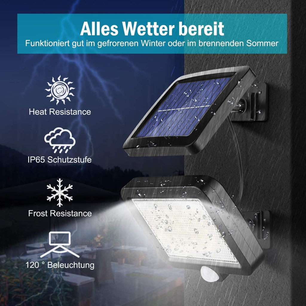 Solarlampen für Außen, 56 LED Solarleuchte Aussen mit Bewegungsmelder, IP65 Wasserdichte, 120°Beleuchtungswinkel, Solar Wandleuchte für Garten mit 5m Kabel