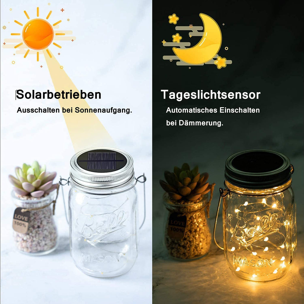 4/6/8 Stück 2Farben Solarlampen für Außen, 30Leds Lichterkette im Einmachglas Warmeweiße Laterne, Mason Jar Lampions Balkon Tischleuchte Dekoration Aussen, Wasserdichte Hängeleuchte für Garten Party Hochzeit