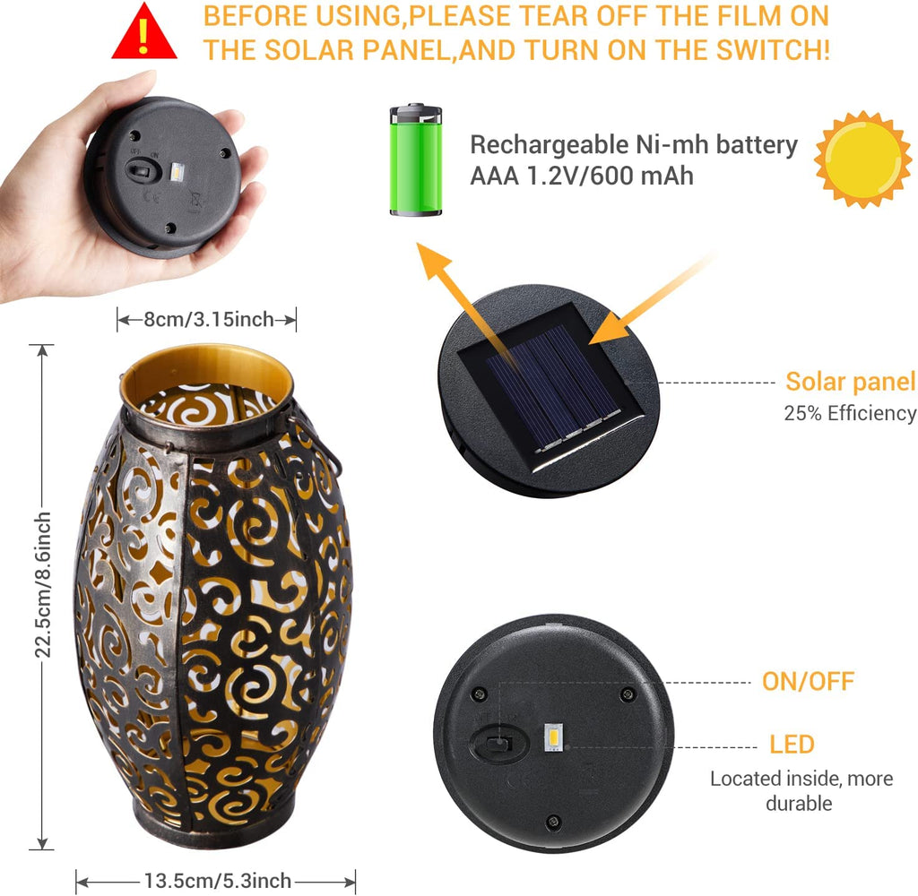 Solar Laterne - Solarlaterne für Außen Metall Solar Laterne LED Gartenleuchte IP44 Wasserdicht Vintage Hängend Balkon Deko für Aussen Patio Terrasse Wand Tisch Warmweiß