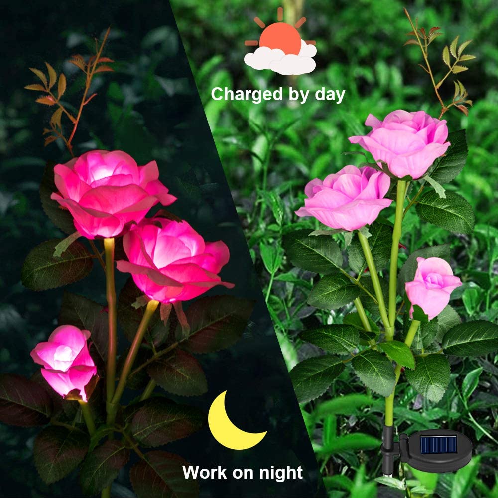 2/4 x Solarleuchten für Außen, Solar Rose mit 3 Farben Blume Licht für Garten , Solarrosen Wasserdicht Solarlampe für Balkon, Spazierweg Garten, Balkonkasten,Blumenkästen und Terrasse Dekoration