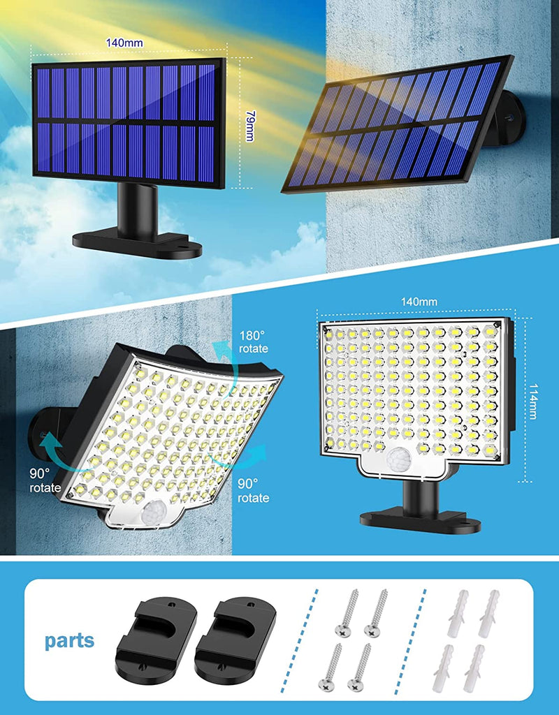 Solarlampen für Außen, 106 LED Solarleuchte Aussen mit Bewegungsmelder, IP65 Wasserdichte, 120°Beleuchtungswinkel, Solar Wandleuchte für Garten mit 5m Kabel [Energieklasse A++]