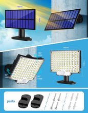 Laden Sie das Bild in den Galerie-Viewer, Solarlampen für Außen, 106 LED Solarleuchte Aussen mit Bewegungsmelder, IP65 Wasserdichte, 120°Beleuchtungswinkel, Solar Wandleuchte für Garten mit 5m Kabel [Energieklasse A++]