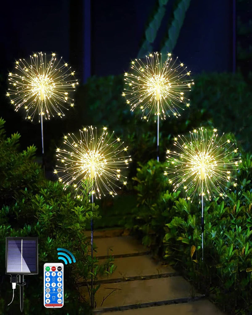 Solarlampen für Außen Garten,2/4 Pack 120 Led Feuerwerk Licht,Garten Solarleuchten Wetterfest mit Stetiger und blinkender Modus,Solarleuchten für Außen,Terrasse, Bürgersteig,Gartendeko