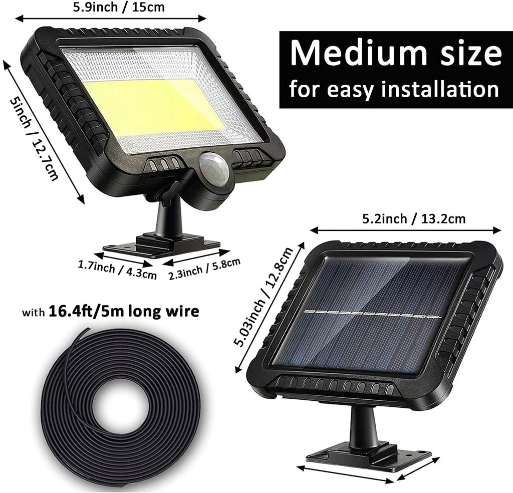 Solarlampen für Außen mit Bewegungsmelder, 100 LED IP65 Wasserdichte Strahler Außen 120° Superhelle Solarleuchten LED Solarleuchte für Wand Garage Schuppen mit 5m/ 16.5ft Kabel (1 Stücke)