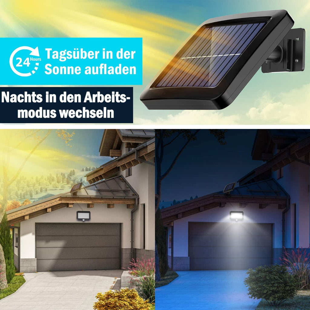 Solarlampen für Außen, 56 LED Solarleuchte Aussen mit Bewegungsmelder, IP65 Wasserdichte, 120°Beleuchtungswinkel, Solar Wandleuchte für Garten mit 5m Kabel