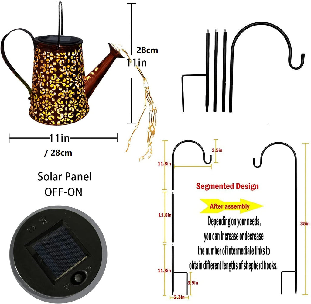 Solar Gießkanne mit Lichterkette Gartendeko - Gießkannenlicht Lichter für Hofweg Baum Rasen Yard Path, Solar Märchengarten LED, Lichterketten Aussen, Star Shower Garten Leuchten (mit Schäferhaken)