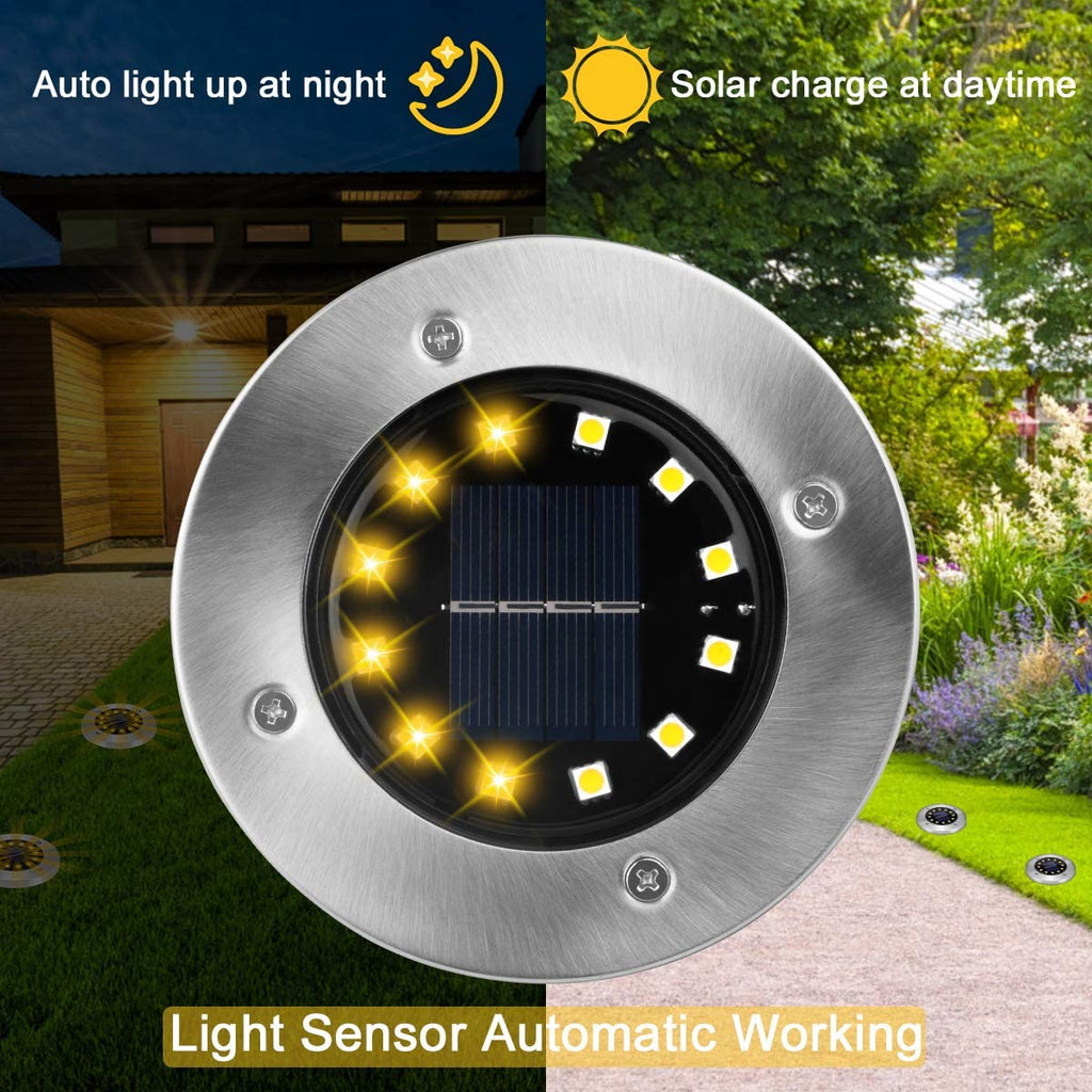 Solar Bodenleuchten 4/6/8 Stück, 12 LEDS Solarlampen für Außen, Gartenleuchte Solar IP65 Wasserdicht Warmweiß Led Gartenleuchten Solar für Rasen/Auffahrt/Gehweg/Patio/Garden Solarleuchte [Energieklasse A+]