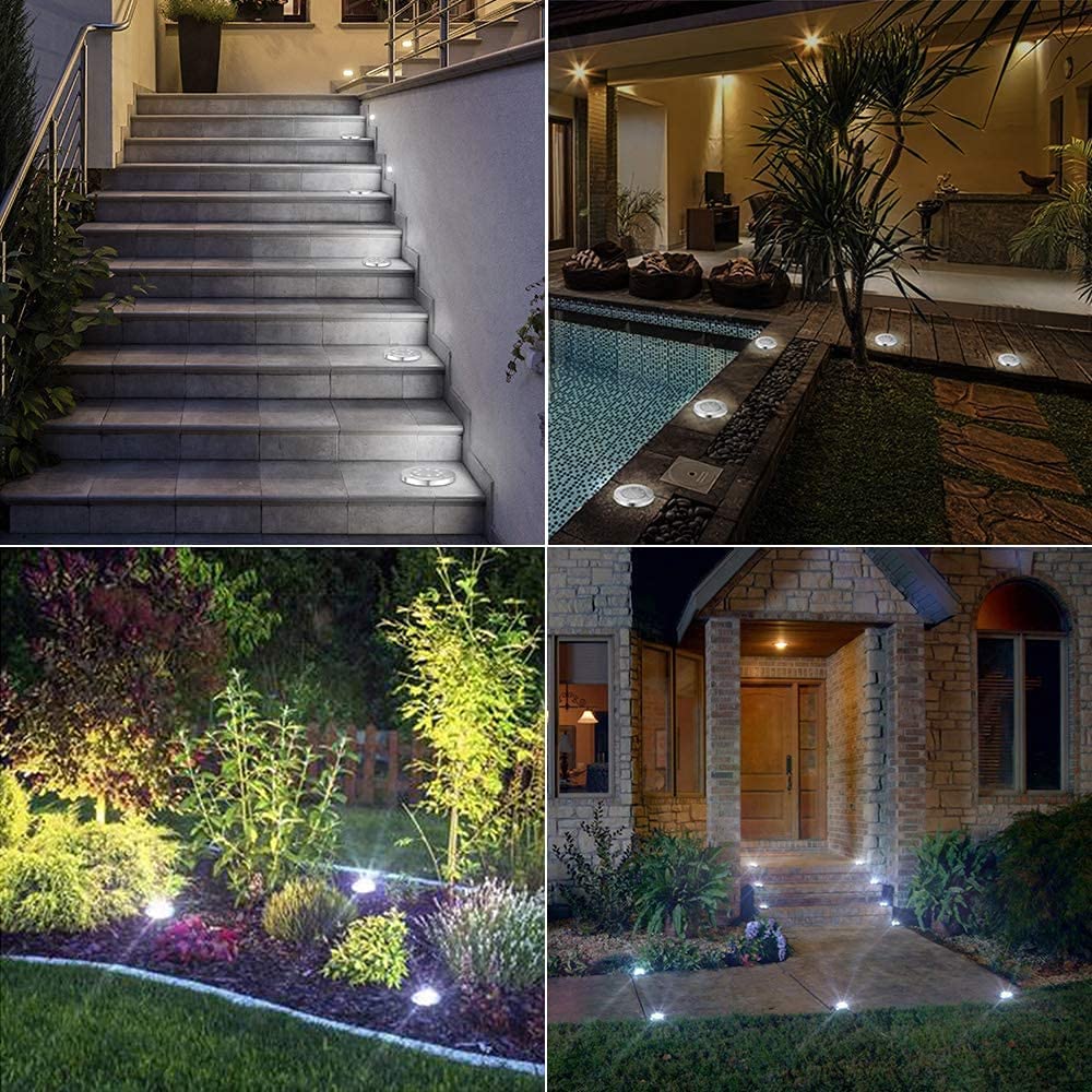 6/8/10 PCS 8 LEDs Solar Bodenleuchten Solarleuchten für Außen   Solar Bodenleuchte aussen Gartenleuchte Solarlampe led solar strahler Deko für Rasen,Gehweg,Pool,Terrassen Gehäuse Metallic-Silber, Farbton