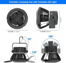 Laden Sie das Bild in den Galerie-Viewer, Solar Campingventilator für Zelt Wiederaufladbare Zeltventilatoren mit Lichtern Tragbarer Solar Camping Ventilator mit Haken LED Camping Laterne mit Deckenventilator USB Schreibtischventilator