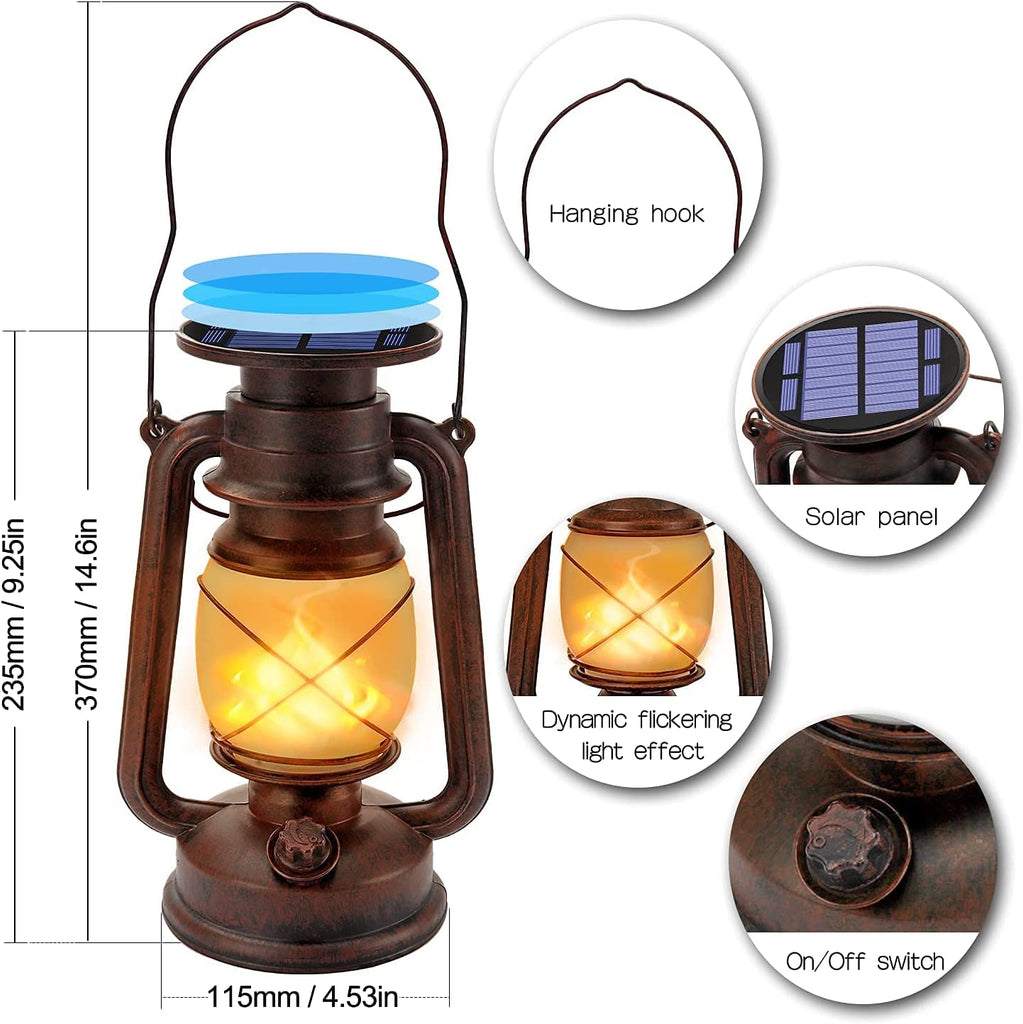 Led Vintage Solar Laterne Solar-LED-Sturmlampe Warmweiß Ultra Helle Solarlaterne Für außen Retro Design Led Laterne Outdoor Mit Flammen-Effekt Wasserdicht Campinglampe Für Garten,Draußen