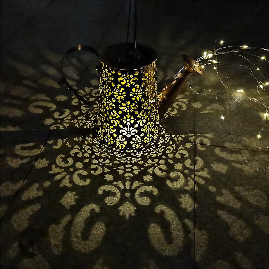 Solar Gießkanne mit Lichterkette Gartendeko - Gießkannenlicht Lichter für Hofweg Baum Rasen Yard Path, Solar Märchengarten LED, Lichterketten Aussen, Star Shower Garten Leuchten (mit Schäferhaken)