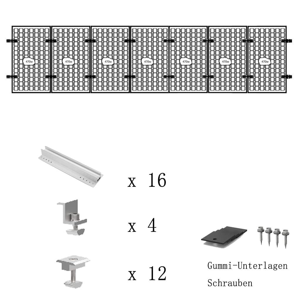 Aitesen GFBZ012  Solarmodul Alu Halterung Befestigungs-Set für1/2/3/4/5/6/7/8/9/10 x Solarmodul Befestigungssystem Trapezblech PV Befestigungsschiene,