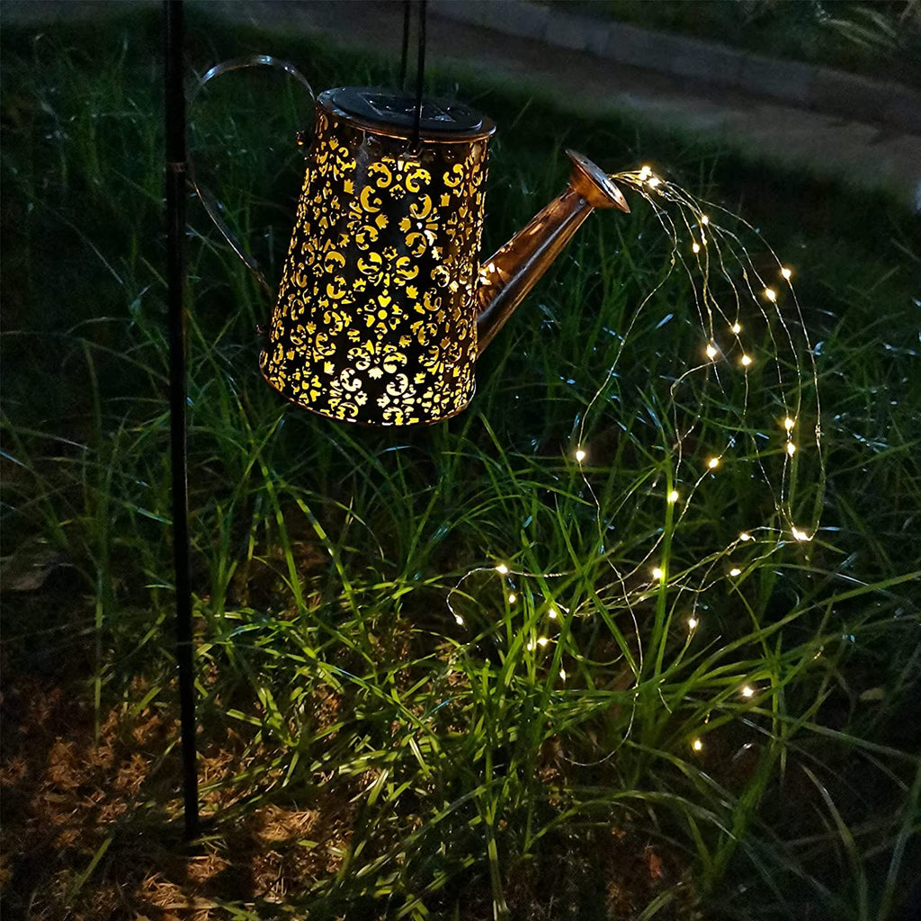 Solar Gießkanne mit Lichterkette Gartendeko - Gießkannenlicht Lichter für Hofweg Baum Rasen Yard Path, Solar Märchengarten LED, Lichterketten Aussen, Star Shower Garten Leuchten (mit Schäferhaken)