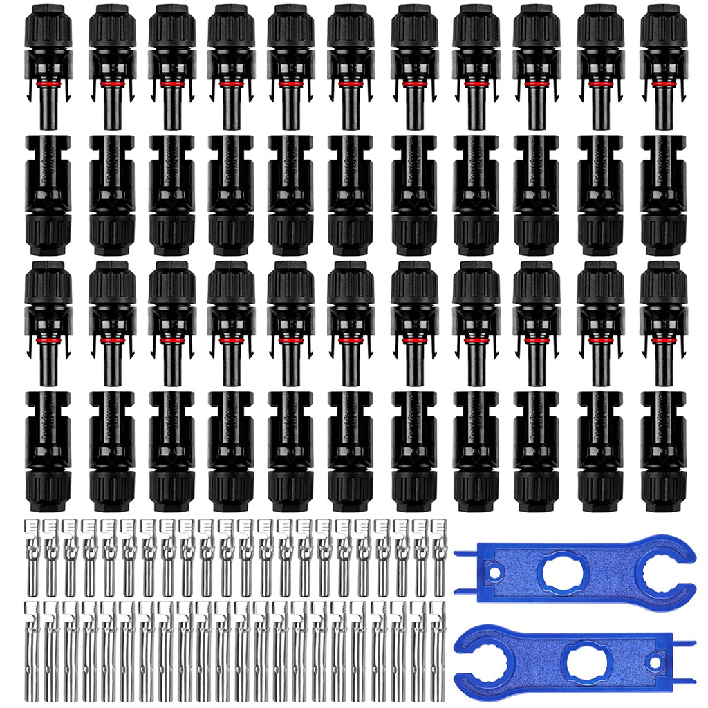 5/6/8/10/12/20/22 Männlich/Weiblich MC4 Solarpanel Kabelstecker, Solar Panel Kabel Anschlüsse Stecker, Photovoltaik Steckverbinder mit Schraubenschlüssel, Schwarz