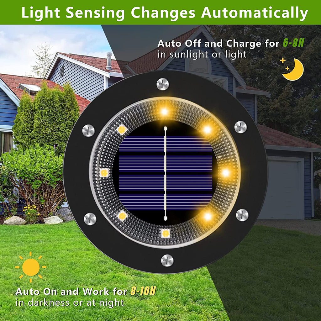 4/6 Stück Solar Bodenleuchten Solarleuchten für Garten 8 LEDs Solarlampen für Außen Edelstahl IP65 Wasserdichte, 3000K Warmweiß Solarleuchte für Rasen Auffahrt Gehweg Patio Garden