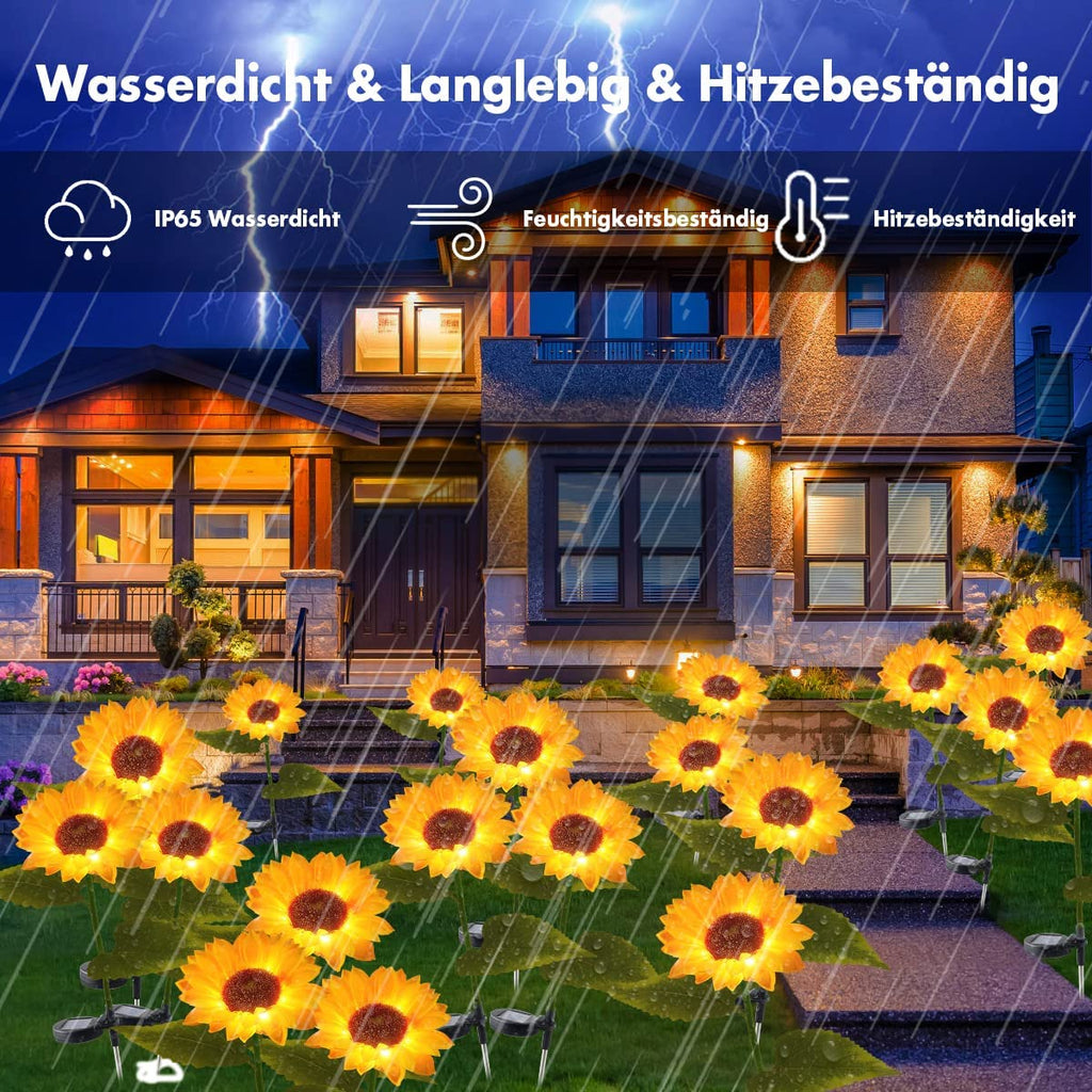 Solarlampen für Außen Deko, 2/4 Stück Solarleuchten für Außen Garten Deko, Wasserdicht Solar Gartenleuchte Dekoration, Sonnenblume Licht mit 20 LEDs für Garten, Terrasse, Rasen