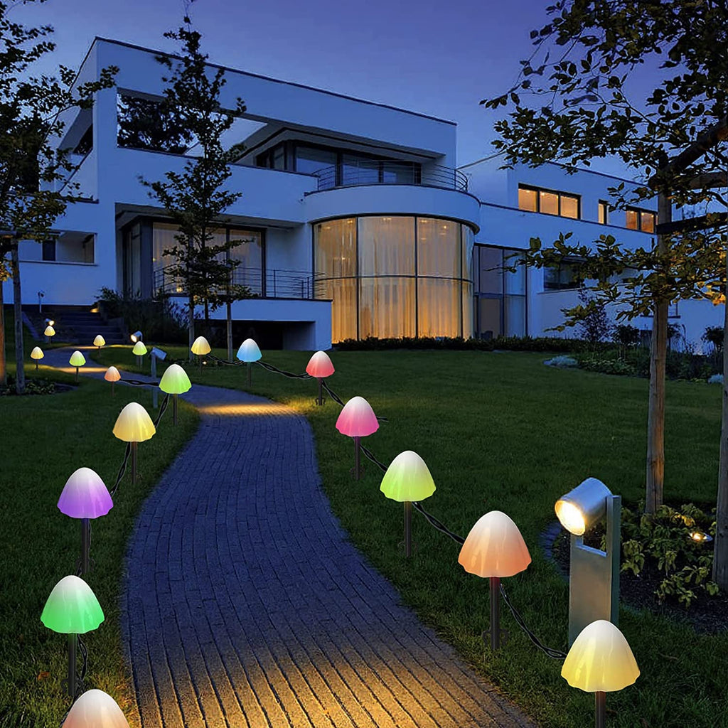 Solar Garten Pilzlampe Außen,20/30 LEDS 5/6 Meter Solar Lichterkette Pilze Aussen, 8 Modi Wasserdichte Solar Gartenleuchten Dekoration für Hof Bürgersteig Weg Hochzeit Party Weihnachtsbaum Geburtstag