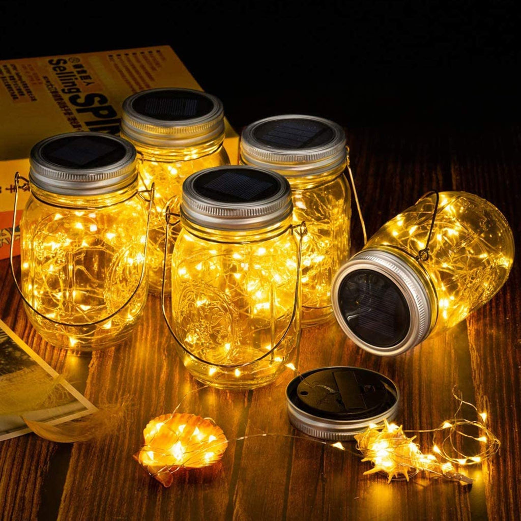 4/6/8 Stück 2Farben Solarlampen für Außen, 30Leds Lichterkette im Einmachglas Warmeweiße Laterne, Mason Jar Lampions Balkon Tischleuchte Dekoration Aussen, Wasserdichte Hängeleuchte für Garten Party Hochzeit