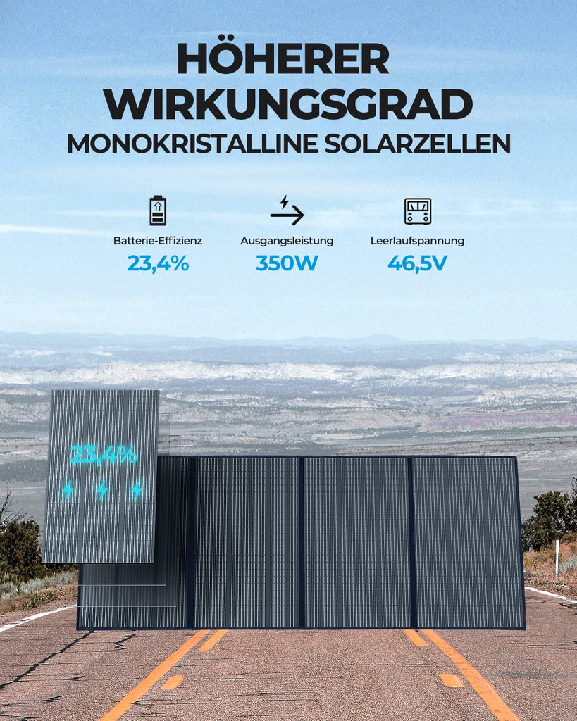 BLUETTI Solar Panel PV350, 350W Tragbares Solarmodul, Monokristallines Solar Panel für Powerstation AC200P/AC200MAX/AC300/EP500/EP500Pro, Faltbares Solarladegerät für Wohnmobil, Camping, Stromausfall