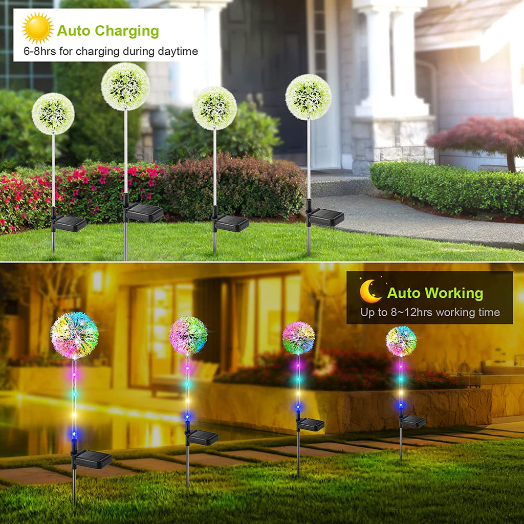 1/2/3/4 Stück Solarlampen für Außen Garten,  Solarleuchten Garten Deko Löwenzahn mit Farbwechsel LED, IP65 Wasserdicht Solar Blumen Lampe für Outdoor, Rasen, Balkon, Terrasse, Hof