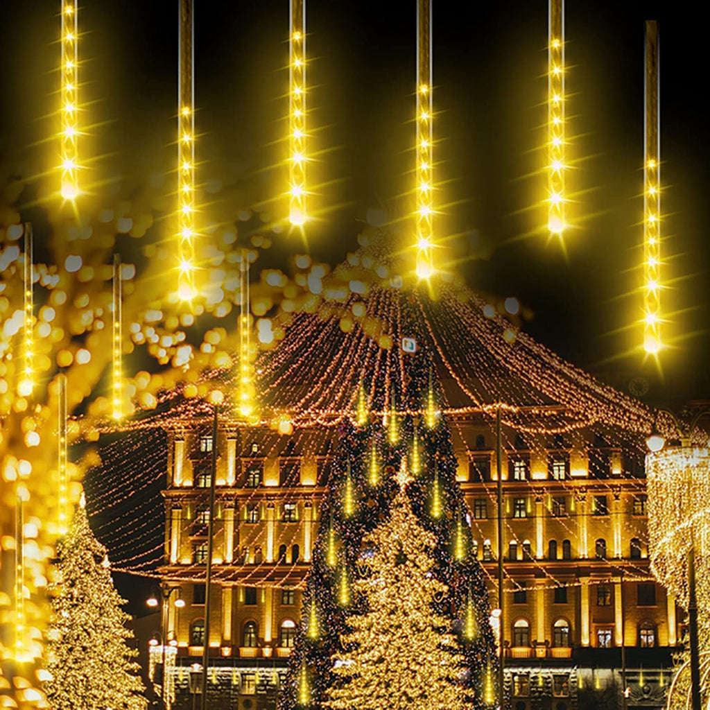 Solarlicht Außen,30CM/50CM/80CM 8 Tubes Meteorschauer Regen Lichter,Solar Weihnachten Lichterkette Wasserdichte 192/288/576LEDs Tropfen Lichter für Hochzeit Party Garten Baum Hause Dekoration Außen