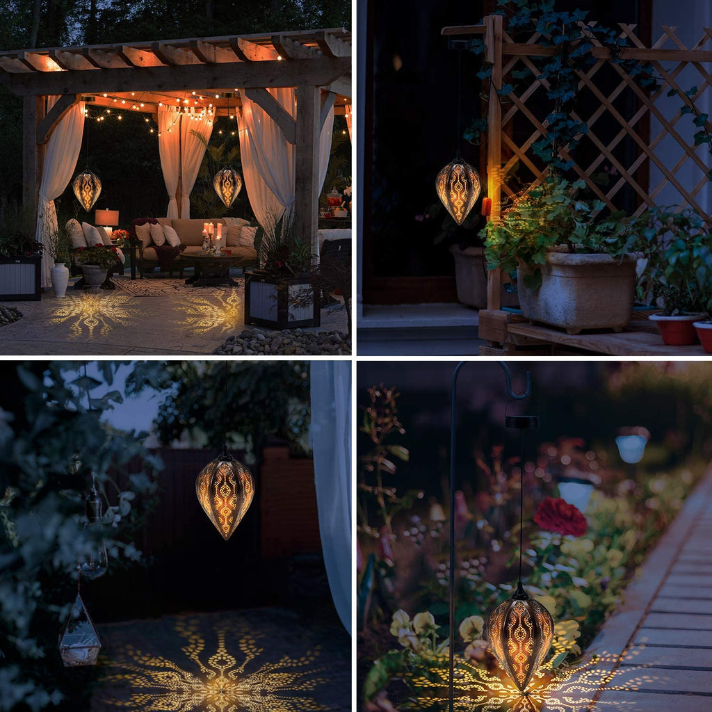 Solarlaterne für Außen Hängend - Metall Solarlaternen für Draußen LED Garten Deko IP44 Wasserdicht Vintage Garten Solarlampen für Aussen Patio Baum Terrasse Warmweiß