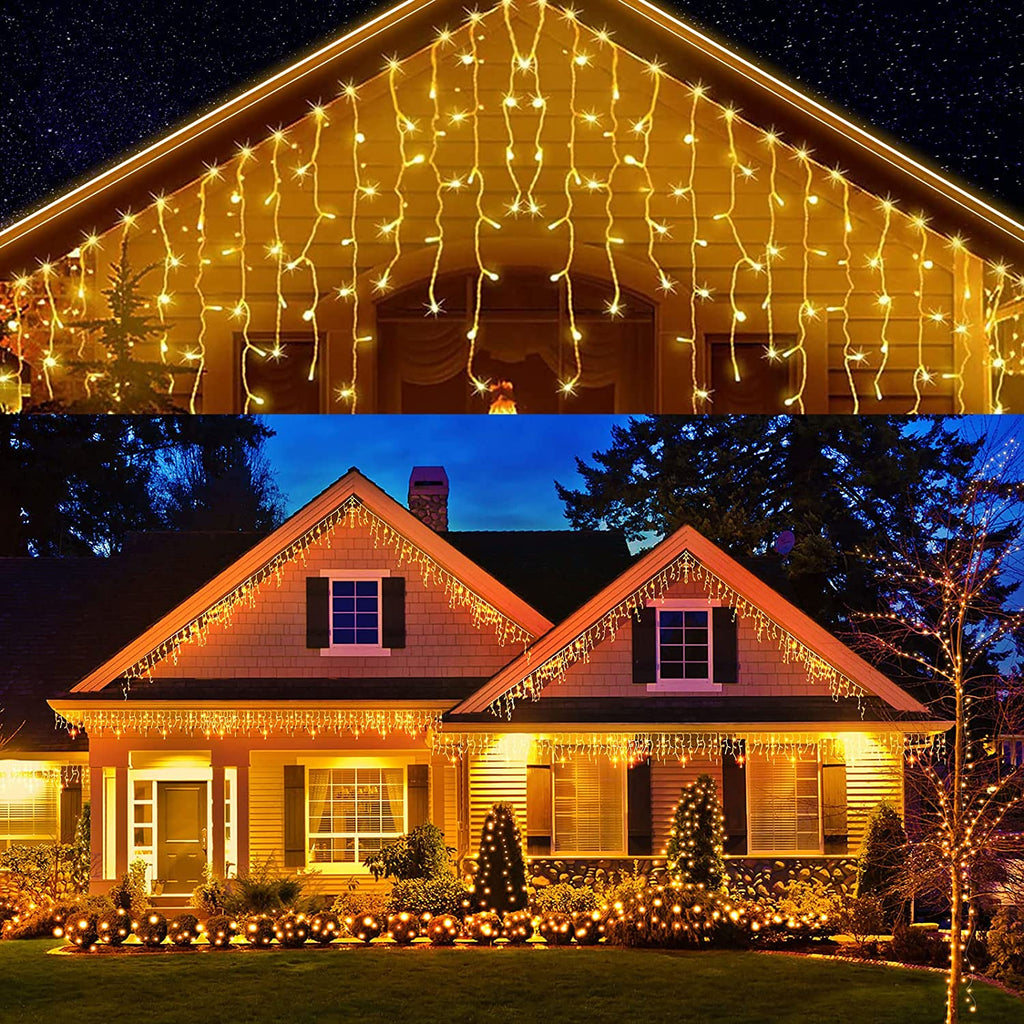 Solar Eisregen Lichterkette Außen, 3/5/6m 128/256/264 LEDs Weihnachtsbeleuchtung,8 Modi Lichterketten Vorhang, IP44 wasserdicht für Innen Außen Weihnachtsdeko, Schlafzimmer , Party, Balkon, Garten Deko