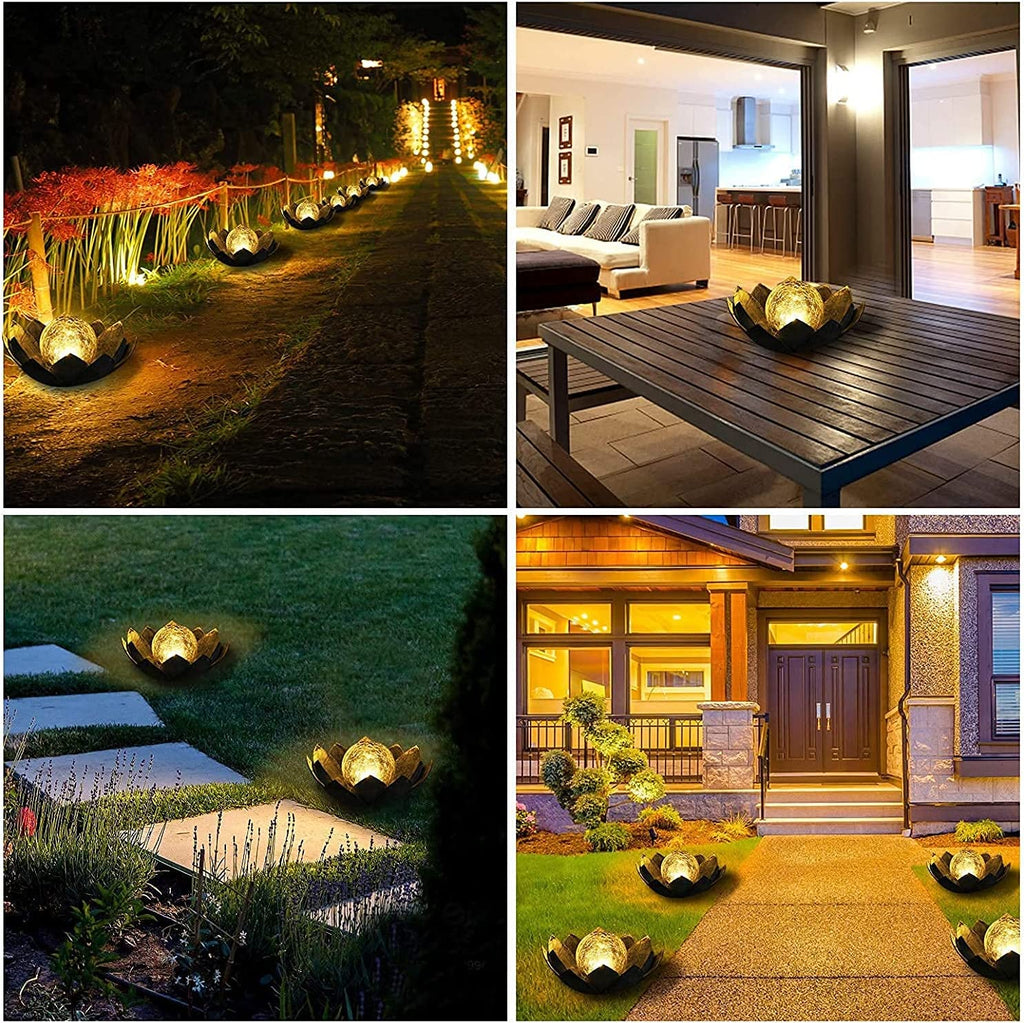 Solar Licht Outdoor Garten, Wasserdichte Solar Lotusblüten Lampe Dekoratives, Traumhafte Lichteffekte durch Bruchglasoptik, LED Solar Lotus Laterne für Terrasse, Rasen, Gehweg, Boden