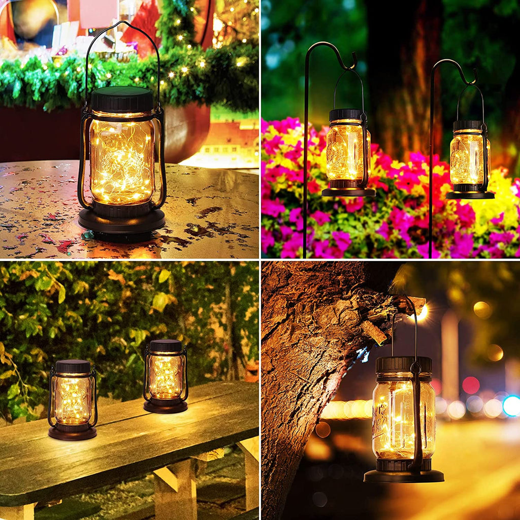 Solarlampen für Außen Graten , Vintage Glas Solarleuchten Garten mit 30 LED Lichterkette, Wasserdicht Retro Garten Deko Solar lampe für Outdoor, Balkon, Patio, Hof