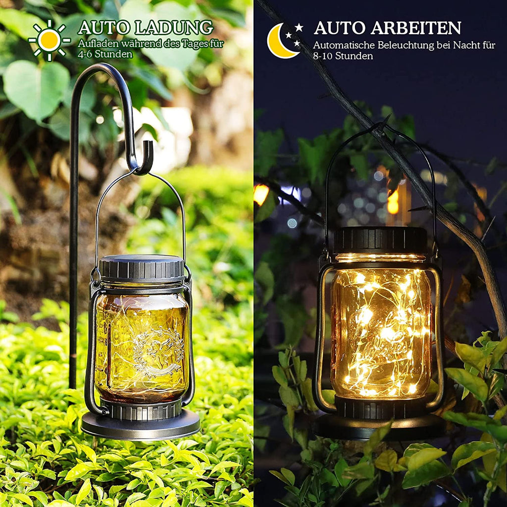 Solarlampen für Außen Graten , Vintage Glas Solarleuchten Garten mit 30 LED Lichterkette, Wasserdicht Retro Garten Deko Solar lampe für Outdoor, Balkon, Patio, Hof