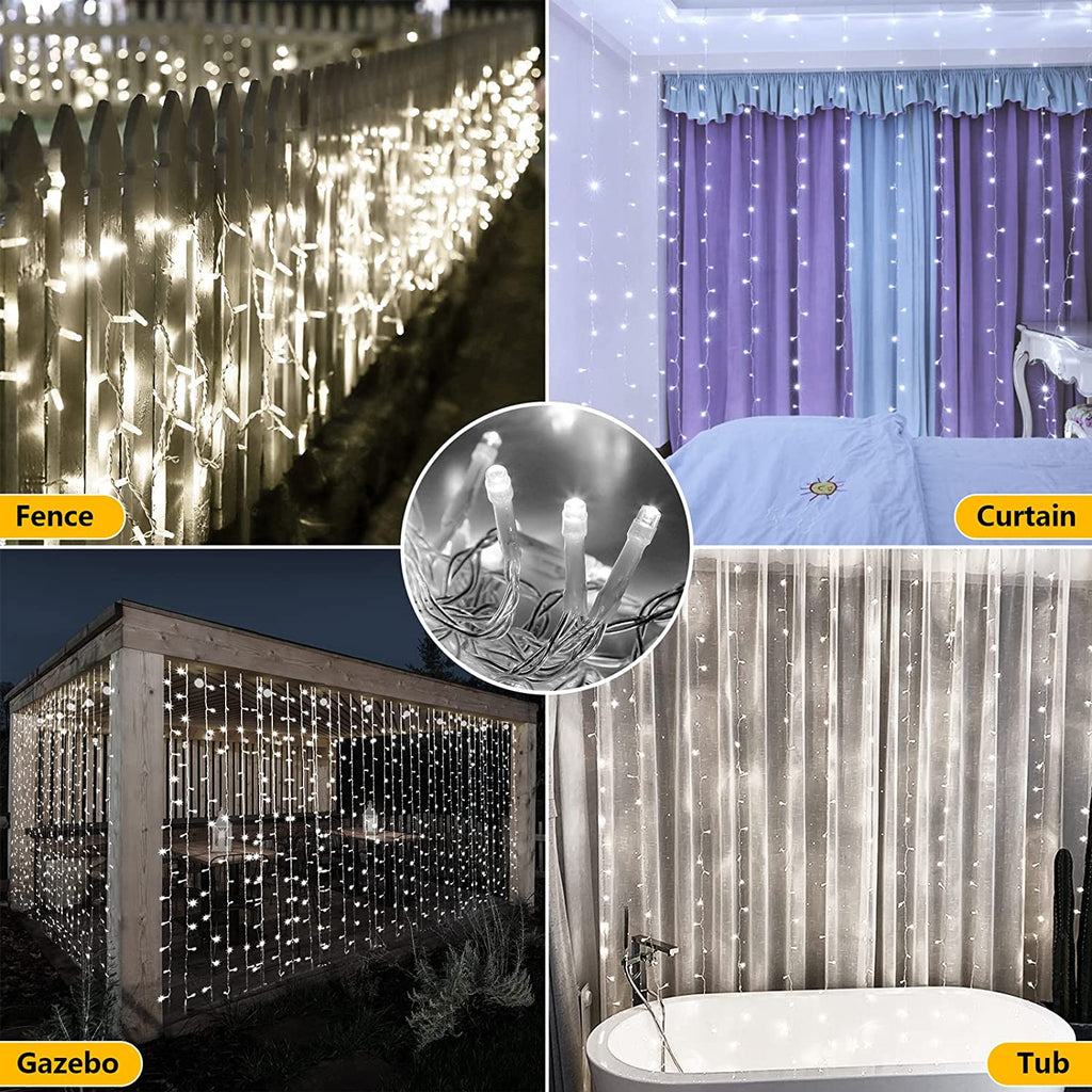 Solar Lichtervorhang Aussen,3x3m 300 LED Lichterkette mit 8 Modi Fernbedienung IP65 Wasserdicht Wasserfall Solar Außen Lichterkette für Weihnachten, Partydekoration, Innenbeleuchtung