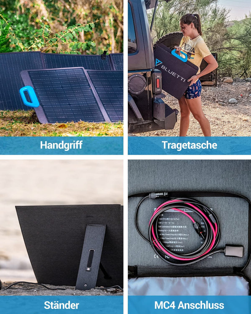 BLUETTI EB70 716Wh/1000W Tragbares Kraftwerk mit PV120 120W faltbarem Solarpanel, LiFePO4 Akku mit 2 AC Steckdosen, Solargenerator für Outdoor Camping Home Vanlife Off Grid Emergency