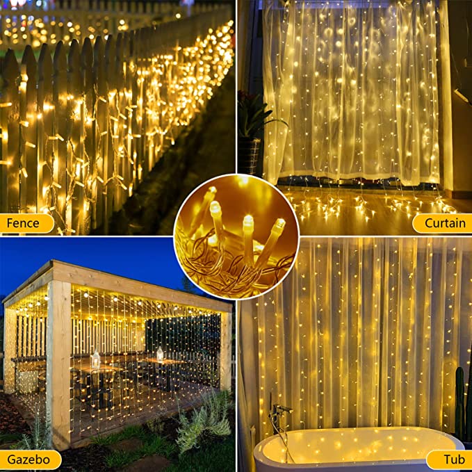 Solar Lichtervorhang Aussen,3x3m 300 LED Lichterkette mit 8 Modi Fernbedienung IP65 Wasserdicht Wasserfall Solar Außen Lichterkette für Weihnachten, Partydekoration, Innenbeleuchtung