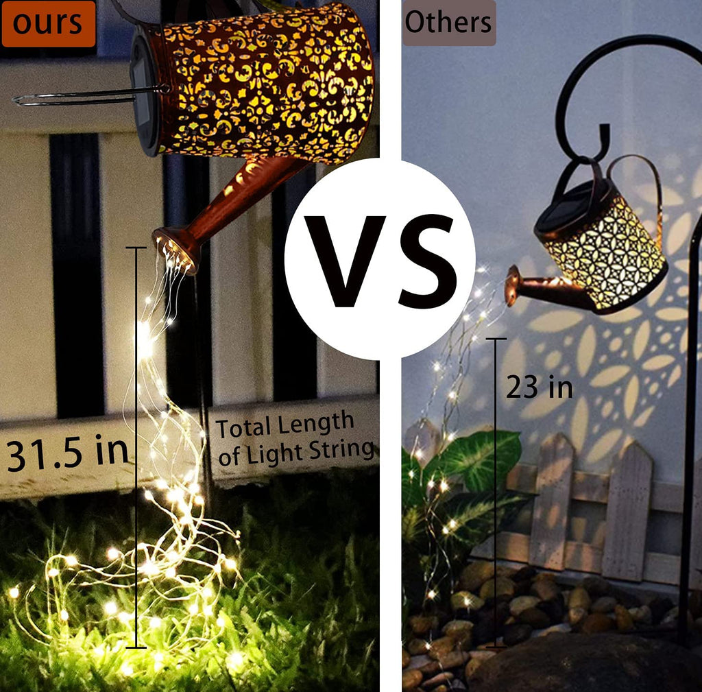 Solar Gießkanne mit Lichterkette Gartendeko - Gießkannenlicht Lichter für Hofweg Baum Rasen Yard Path, Solar Märchengarten LED, Lichterketten Aussen, Star Shower Garten Leuchten (mit Schäferhaken)