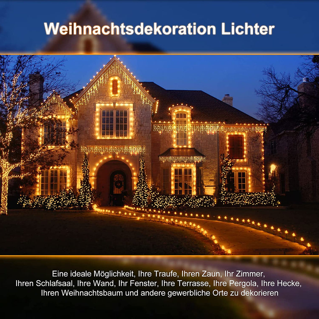 Solar Eisregen Lichterkette Außen, 3/5/6m 128/256/264 LEDs Weihnachtsbeleuchtung,8 Modi Lichterketten Vorhang, IP44 wasserdicht für Innen Außen Weihnachtsdeko, Schlafzimmer , Party, Balkon, Garten Deko