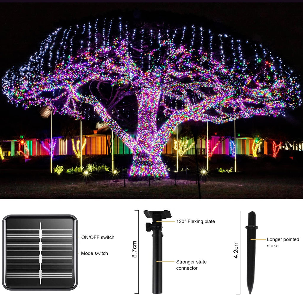 Solar Lichterkette Aussen Kupferdraht,1/2/3/4 pcs 4 Farben 12/22/32M 100/200/300LED Solar Lichterketten IP64 Wasserdicht, 8 Modi  für Garten, Bäume, Terrasse, Weihnachten, Hochzeiten, Partys