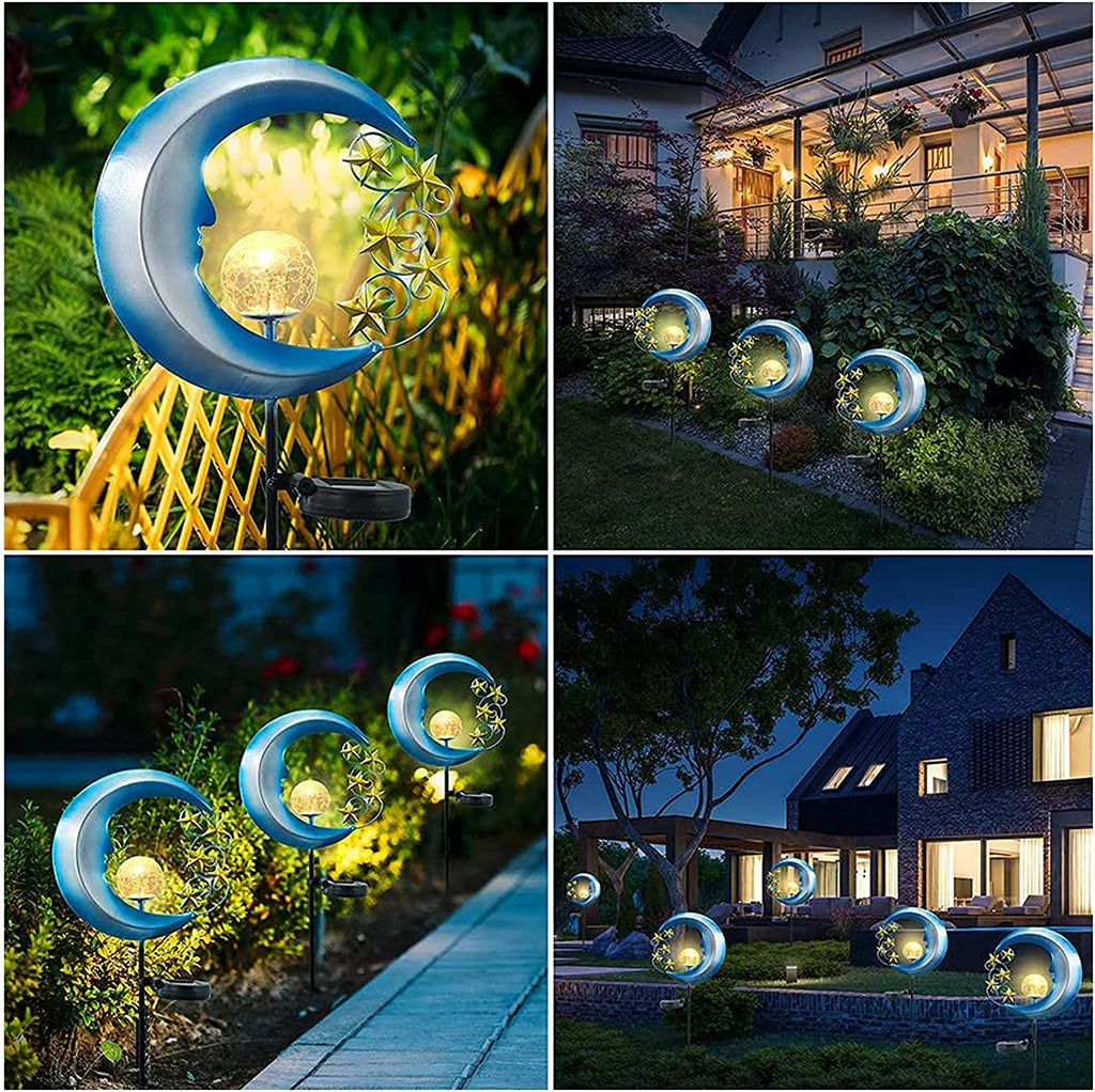 Solarlampe für Außen,  Metall Mond-Form Solarleuchten LED Stake Dekorative Gartenfahlständer Solarleuchten im Freien Gartendeko für Terrasse, Weg, Hof, Rasen, Warmwhite