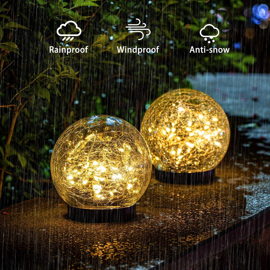 2 pcs Solar Glasleuchtkugeln,  IP65 Wasserdicht Gesprungenes Glas Kugel Licht, Intelligente Lichtsteuerung Outdoor Rasen Lampe Plug-in Dekorative Solarleuchten für den Außenbereich, 12cm