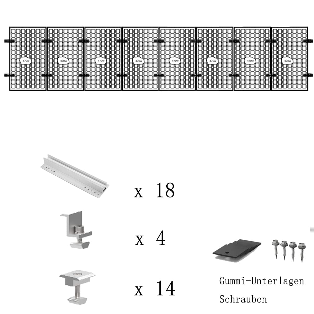 Aitesen GFBZ012  Solarmodul Alu Halterung Befestigungs-Set für1/2/3/4/5/6/7/8/9/10 x Solarmodul Befestigungssystem Trapezblech PV Befestigungsschiene,