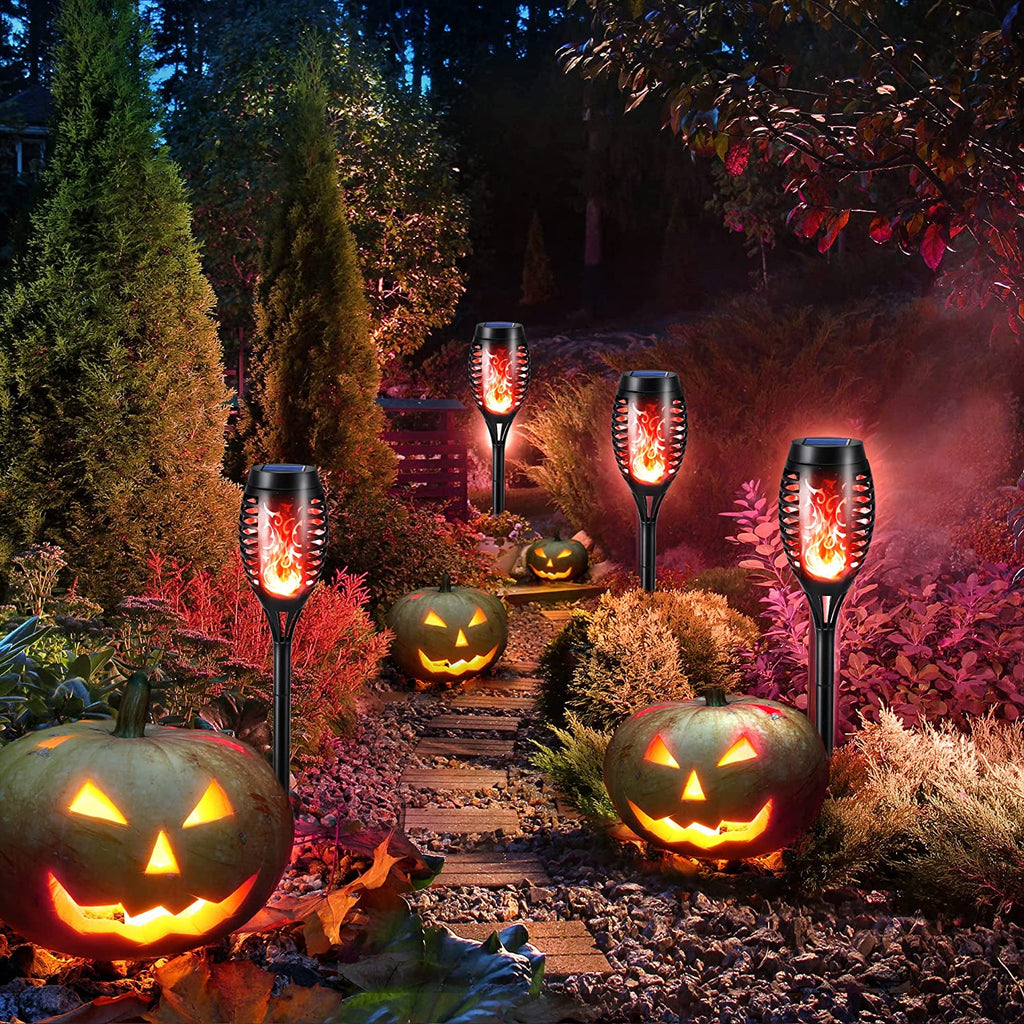 4/6/8 Stück Solar Gartenfackeln 12LEDS Solarleuchten für Außen Garten -   Realistischer Flammeneffekt, IP65 Wasserdicht Solarlampe für Außen, Hinterhöfe, Gärten, Rasen Halloween Dekoration