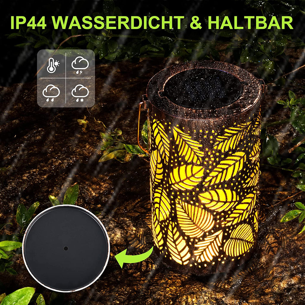 Solar Laterne - Solarlaterne für Außen Metall Solar Laterne LED Gartenleuchte IP44 Wasserdicht Vintage Hängend Balkon Deko für Aussen Patio Terrasse Wand Tisch Warmweiß