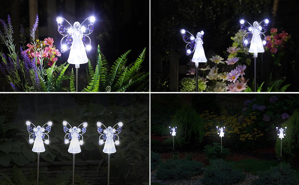 Solarlampe 4 Farben Engel Gartendekos Solarleuchte Solarlampe Licht Rasenlampe LED Solarlicht Wasserdicht Outdoor Solarleuchten Gartendekoration für Garten Balkon Rasen