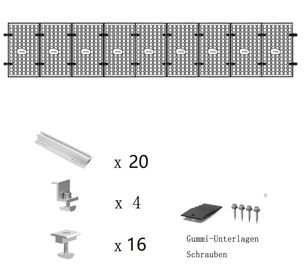 Aitesen GFBZ012  Solarmodul Alu Halterung Befestigungs-Set für1/2/3/4/5/6/7/8/9/10 x Solarmodul Befestigungssystem Trapezblech PV Befestigungsschiene,