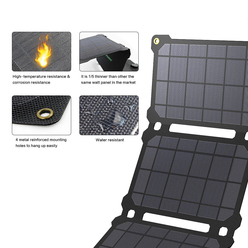 ALLPOWERS 5V 21W Solar Panel, Tragbares Solarladegerät, Wasserdichtes Faltbares Solarpanel, Solar Ladegerät, Solar Powerbank für Smartphone, Tablets, Outdoor, Camping