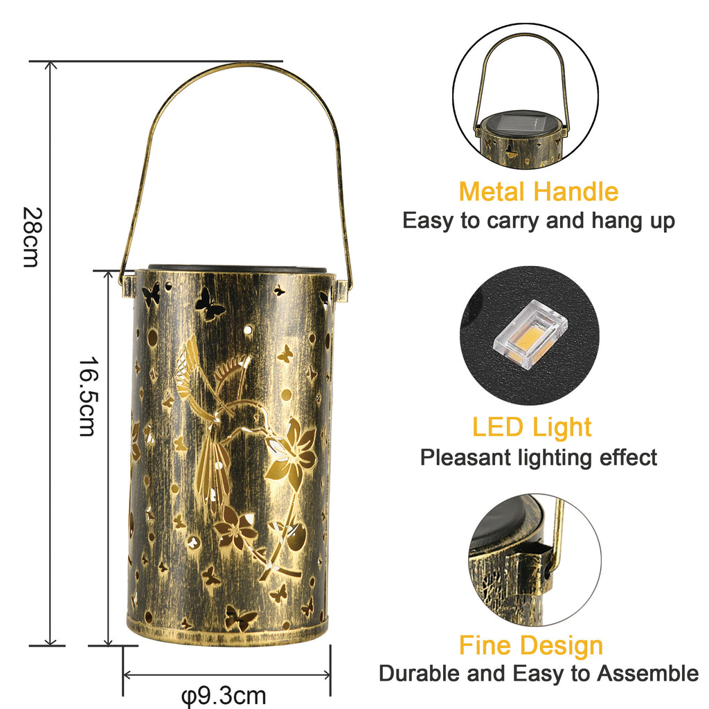 Solar Laterne - Solarlaterne für Außen Metall Solar Laterne LED Gartenleuchte IP44 Wasserdicht Vintage Hängend Balkon Deko für Aussen Patio Terrasse Wand Tisch Warmweiß