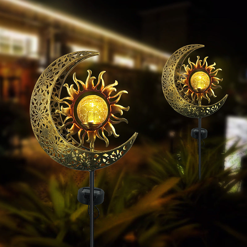 Solarlampe für Außen,  Metall Mond-Sonne-Form Solarleuchten LED Stake Dekorative Gartenfahlständer Solarleuchten im Freien Gartendeko für Terrasse, Weg, Hof, Rasen