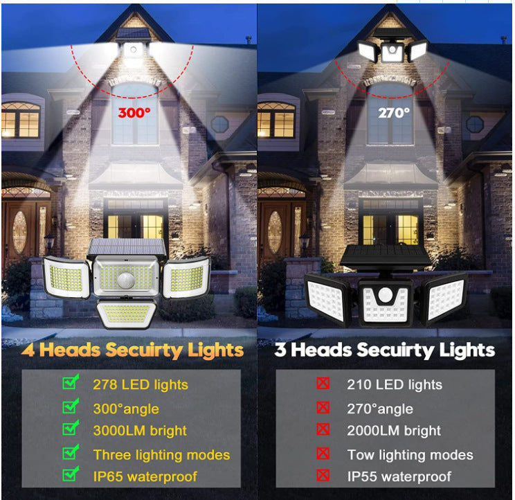 Solarleuchten für den Außenbereich, 278 LED-Solarsicherheitsleuchten mit Bewegungsmelder /Bewegungssensor, IP65, wasserdicht,Solar-Wandleuchten für den Außenbereich, für Hof, Garage, Terrasse, Veranda