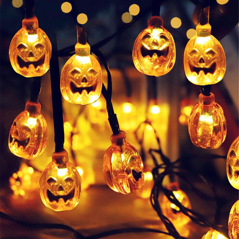 Solar Halloween Deko Garten Kürbiskopf  Lichterkette mit Solarbetrieben, 8 Modi Wasserdicht Halloween Lichterkette für Außen Innen, Allerheiligen, Halloween Party Dekorations