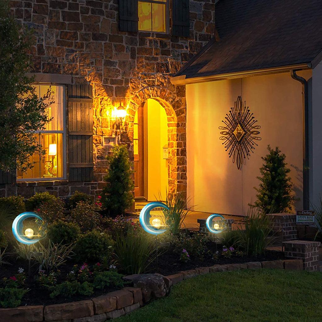 Solarlampe für Außen,  Metall Mond-Form Solarleuchten LED Stake Dekorative Gartenfahlständer Solarleuchten im Freien Gartendeko für Terrasse, Weg, Hof, Rasen, Warmwhite