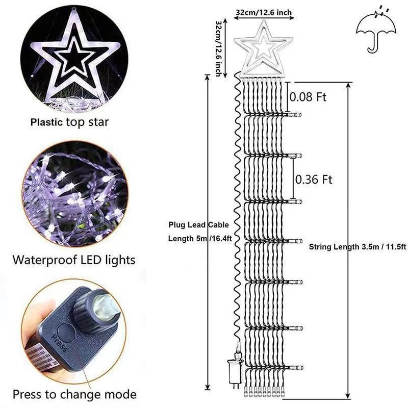 350 LED-Solar-Lichterkette, wasserdicht, IP65, für den Außenbereich, Dekoration für Neujahr, Urlaub, Hochzeit, Hof, Garten, Weihnachtsbaum [